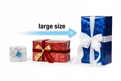smal medium large wrapped package with arrow to the large size and sayin glarge size